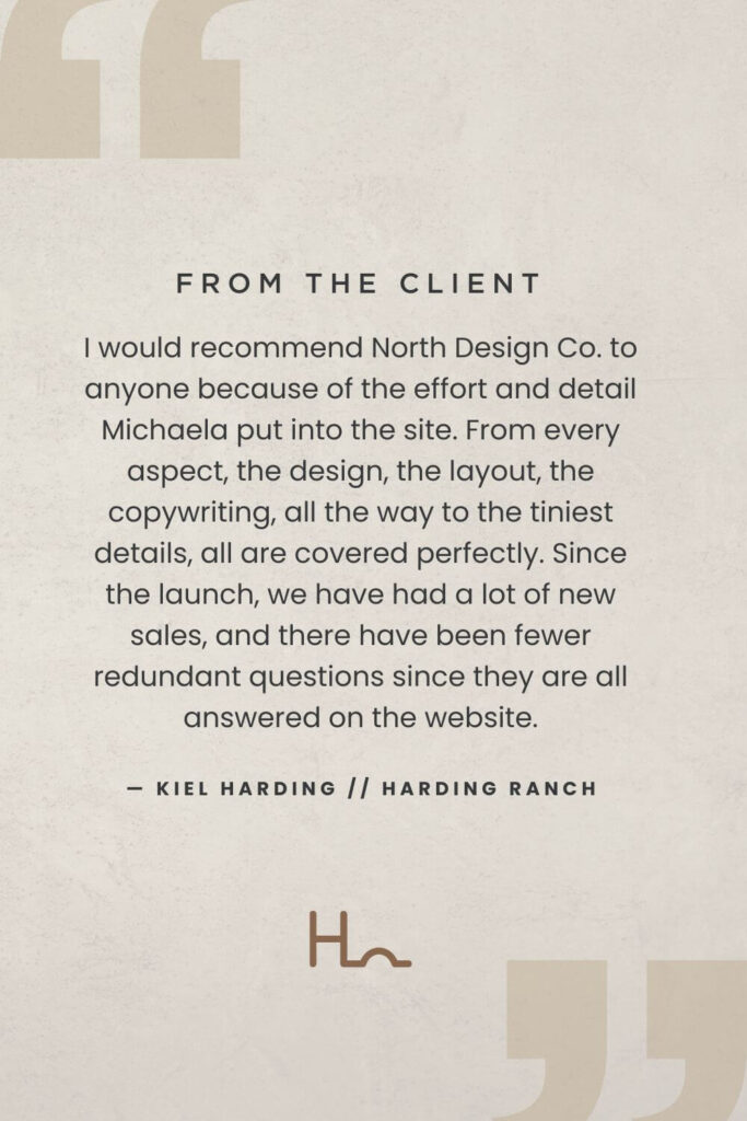 testimonial on brand background from Kiel Harding about the brand and web design project