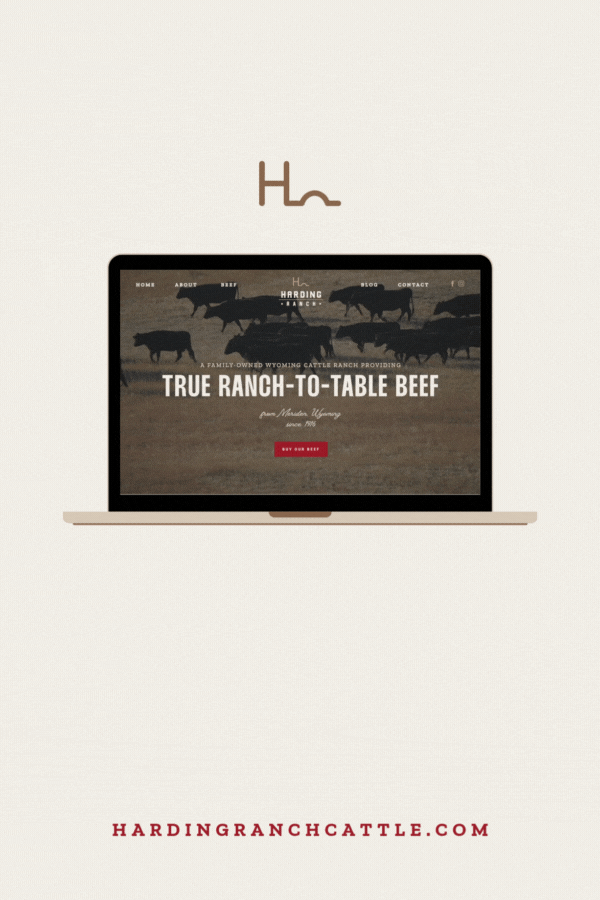 animated gif showing the homepage of the harding ranch website with cattle walking in background